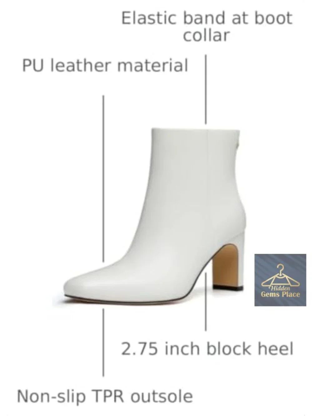 Women's Square Toe Chunky Heeled Ankle Boots with Side Zipper